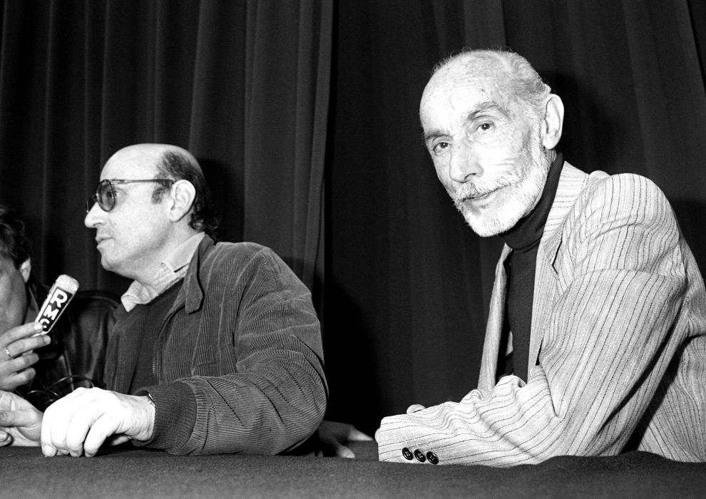 Ο Θόδωρος Αγγελόπουλος και ο Μάνος Κατράκης σε συνέντευξη Τύπου στο Φεστιβάλ των Καννών μετά την προβολή της ταινίας 